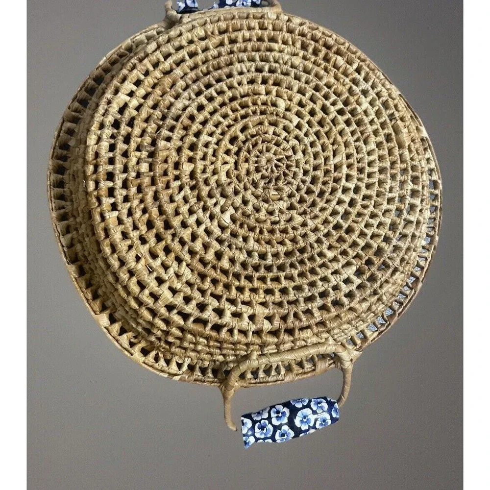 Vtg 1 Woven Wicker Basket 3 Rattan Raffia Trivet‎ Hot Pads Pot Holder Boho Decor